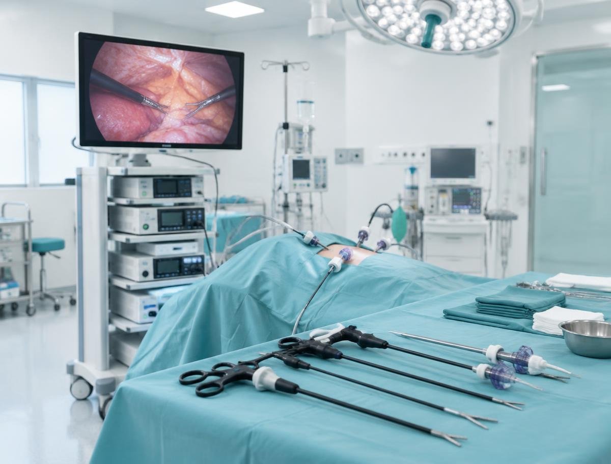 Laparoscopic surgery equipment and monitor in a clean operating theatre